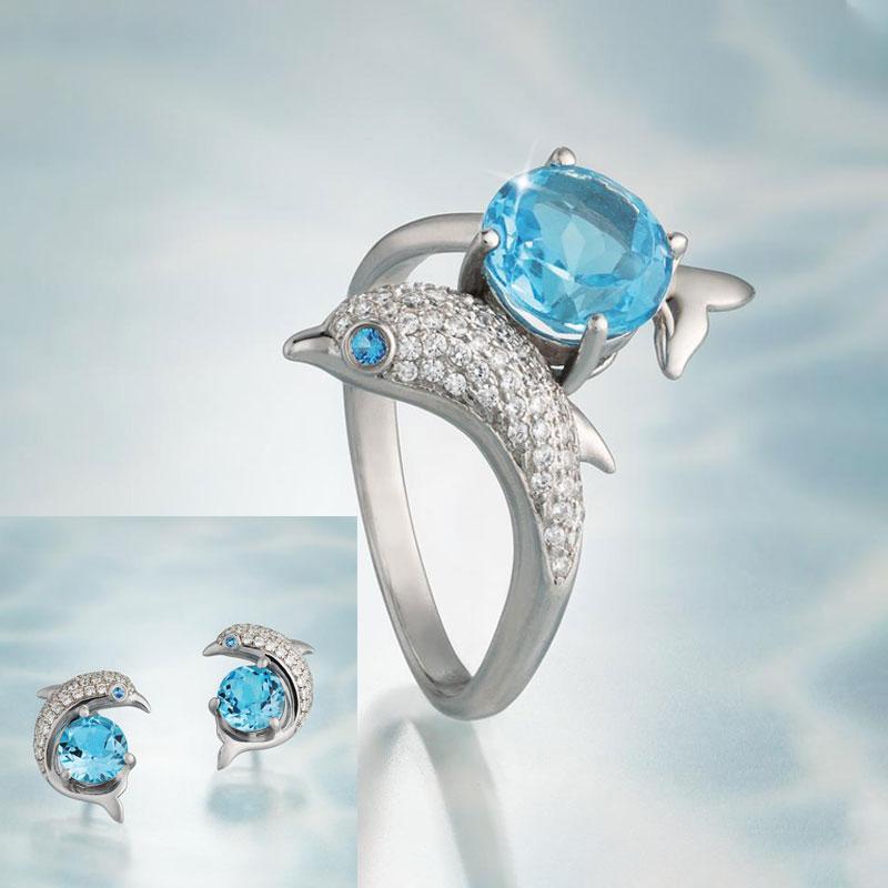 Dolphin Ring and Earring Set
